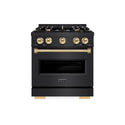 ZLINE Autograph Edition 30 in. 4.2 cu. ft. Classic Gas Range with 4 Burner Cooktop and Convection Gas Oven in Black Stainless Steel and Polished Gold Accents (CGRBZ-30-G)