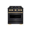 ZLINE Autograph Edition 30 in. 4.2 cu. ft. Classic Gas Range with 4 Burner Cooktop and Convection Gas Oven in Black Stainless Steel and Polished Gold Accents, Open Box-Great Condition