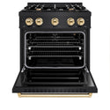ZLINE Autograph Edition 30 in. 4.2 cu. ft. Classic Gas Range with 4 Burner Cooktop and Convection Gas Oven in Black Stainless Steel and Polished Gold Accents, Open Box-Great Condition