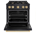 ZLINE Autograph Edition 30 in. 4.2 cu. ft. Classic Gas Range with 4 Burner Cooktop and Convection Gas Oven in Black Stainless Steel and Polished Gold Accents, Open Box-Good Condition