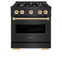 ZLINE Autograph Edition 30 in. 4.2 cu. ft. Classic Gas Range with 4 Burner Cooktop and Convection Gas Oven in Black Stainless Steel and Polished Gold Accents, Open Box-Great Condition