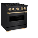 ZLINE Autograph Edition 30 in. 4.2 cu. ft. Classic Gas Range with 4 Burner Cooktop and Convection Gas Oven in Black Stainless Steel and Polished Gold Accents, Open Box-Great Condition