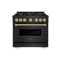 ZLINE Autograph Edition 36 in. 5.2 cu. ft. Classic Gas Range with 6 Burner Cooktop and Convection Gas Oven in Black Stainless Steel and Polished Gold Accents (CGRBZ-36-G)