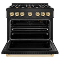ZLINE Autograph Edition 36 in. 5.2 cu. ft. Classic Gas Range with 6 Burner Cooktop and Convection Gas Oven in Black Stainless Steel and Polished Gold Accents, Open Box-Great Condition