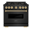 ZLINE Autograph Edition 36 in. 5.2 cu. ft. Classic Gas Range with 6 Burner Cooktop and Convection Gas Oven in Black Stainless Steel and Polished Gold Accents (CGRBZ-36-G)