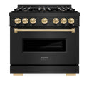 ZLINE Autograph Edition 36 in. 5.2 cu. ft. Classic Gas Range with 6 Burner Cooktop and Convection Gas Oven in Black Stainless Steel and Polished Gold Accents, Open Box-Good Condition