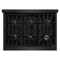 ZLINE Autograph Edition 36 in. 5.2 cu. ft. Classic Gas Range with 6 Burner Cooktop and Convection Gas Oven in Black Stainless Steel and Polished Gold Accents, Open Box-Good Condition