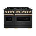 ZLINE Autograph Edition 48 in. 6.7 cu. ft. Classic Double Oven Gas Range with 8 Burner Cooktop in Black Stainless Steel and Polished Gold Accents, Open Box-Great Condition
