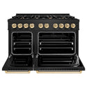 ZLINE Autograph Edition 48 in. 6.7 cu. ft. Classic Double Oven Gas Range with 8 Burner Cooktop in Black Stainless Steel and Polished Gold Accents, Open Box-Great Condition