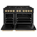 ZLINE Autograph Edition 48 in. 6.7 cu. ft. Classic Double Oven Gas Range with 8 Burner Cooktop in Black Stainless Steel and Polished Gold Accents, Open Box-Good Condition