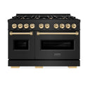ZLINE Autograph Edition 48 in. 6.7 cu. ft. Classic Double Oven Gas Range with 8 Burner Cooktop in Black Stainless Steel and Polished Gold Accents, Open Box-Great Condition