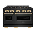 ZLINE Autograph Edition 48 in. 6.7 cu. ft. Classic Double Oven Gas Range with 8 Burner Cooktop in Black Stainless Steel and Polished Gold Accents, Open Box-Good Condition