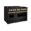 ZLINE Autograph Edition 48 in. 6.7 cu. ft. Classic Double Oven Gas Range with 8 Burner Cooktop in Black Stainless Steel and Polished Gold Accents, Open Box-Good Condition
