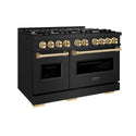 ZLINE Autograph Edition 48 in. 6.7 cu. ft. Classic Double Oven Gas Range with 8 Burner Cooktop in Black Stainless Steel and Polished Gold Accents, Open Box-Great Condition