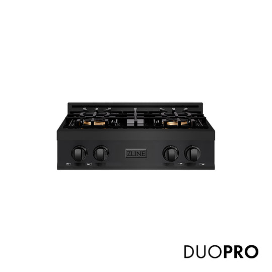 ZLINE 30 in. Classic Gas Rangetop with 4 Burner DuoPro™ Cooktop in Black Stainless Steel (PCRTB-30)