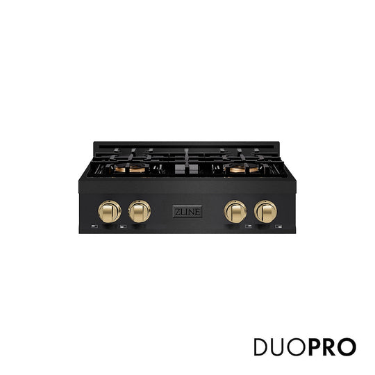 ZLINE Autograph Edition 30 in. Classic Gas Rangetop with 4 Burner DuoPro™ Cooktop in Black Stainless Steel and Champagne Bronze Accents, Open Box-Good Condition