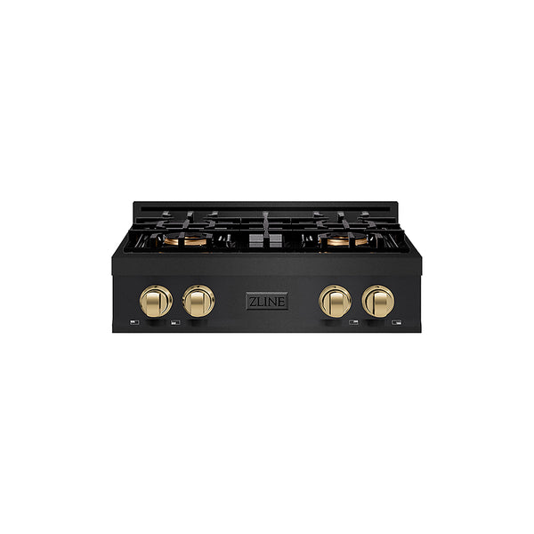 ZLINE Autograph Edition 30 in. Classic Gas Rangetop with 4 Burner DuoPro™ Cooktop in Black Stainless Steel and Champagne Bronze Accents, Open Box-Great Condition