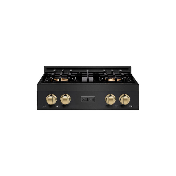 ZLINE Autograph Edition 30 in. Classic Gas Rangetop with 4 Burner DuoPro™ Cooktop in Black Stainless Steel and Champagne Bronze Accents, Open Box-Good Condition