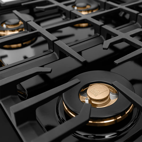ZLINE Autograph Edition 30 in. Classic Gas Rangetop with 4 Burner DuoPro™ Cooktop in Black Stainless Steel and Polished Gold Accents, Open Box-Great Condition
