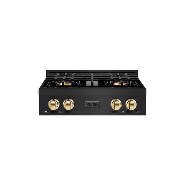 ZLINE Autograph Edition 30 in. Classic Gas Rangetop with 4 Burner DuoPro™ Cooktop in Black Stainless Steel and Polished Gold Accents, Open Box-Good Condition