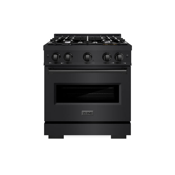 ZLINE 30 in. 4.2 cu. ft. Classic Dual Fuel Range with 4 Burner Gas Cooktop and Electric Convection Oven in Black Stainless Steel (CDRB-30)