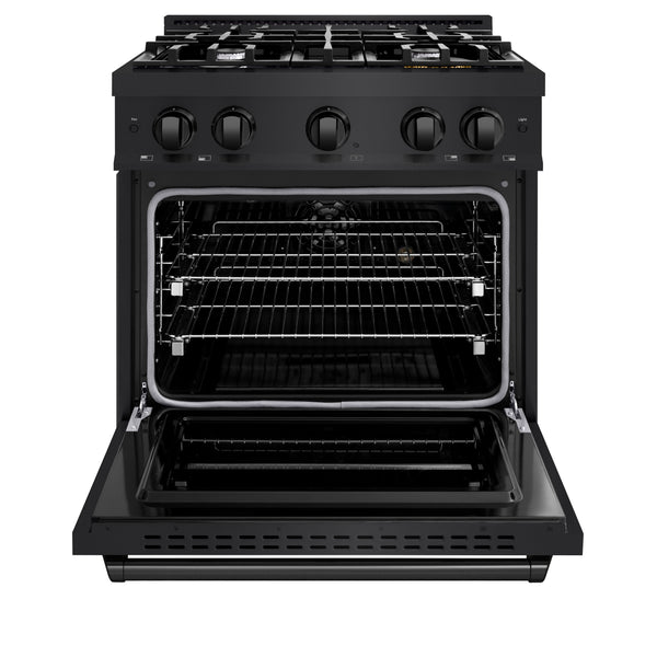 ZLINE 30 in. 4.2 cu. ft. Classic Dual Fuel Range with 4 Burner Gas Cooktop and Electric Convection Oven in Black Stainless Steel, Open Box-Great Condition