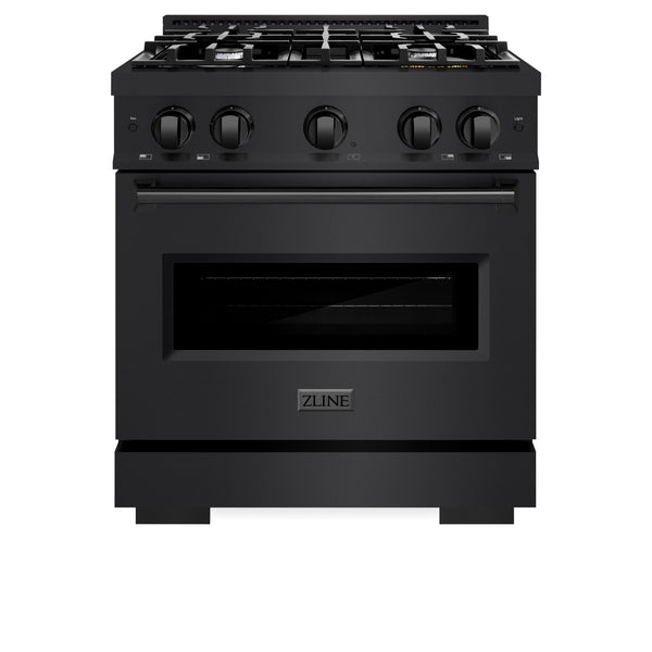 ZLINE 30 in. 4.2 cu. ft. Classic Dual Fuel Range with 4 Burner Gas Cooktop and Electric Convection Oven in Black Stainless Steel, Open Box-Great Condition