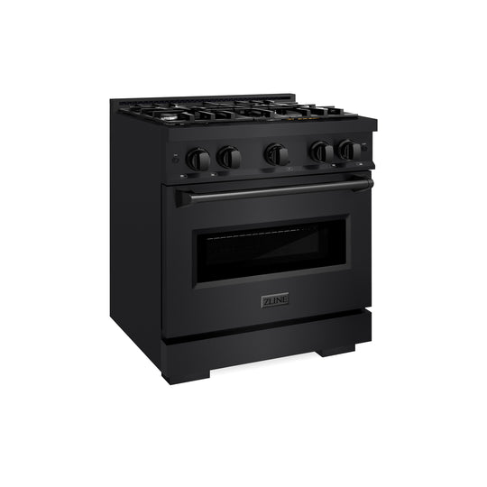 ZLINE 30 in. 4.2 cu. ft. Classic Dual Fuel Range with 4 Burner Gas Cooktop and Electric Convection Oven in Black Stainless Steel, Open Box-Great Condition