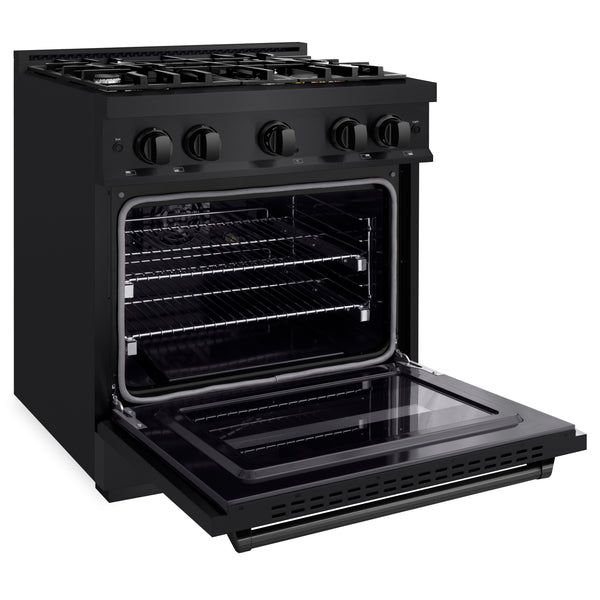 ZLINE 30 in. 4.2 cu. ft. Classic Dual Fuel Range with 4 Burner Gas Cooktop and Electric Convection Oven in Black Stainless Steel, Open Box-Great Condition