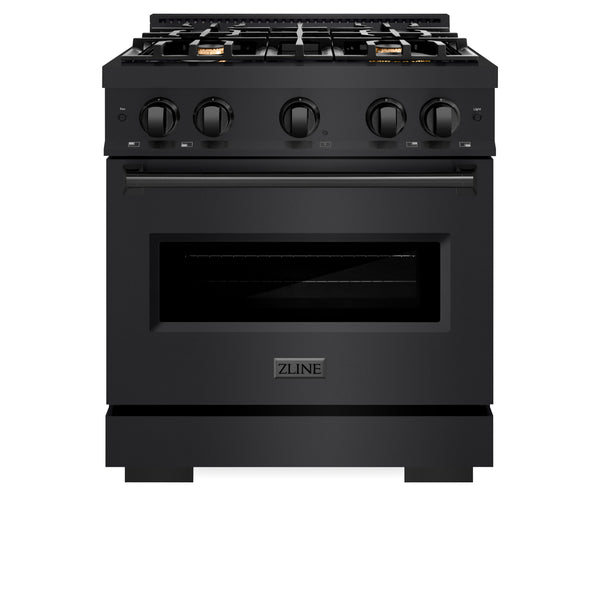 ZLINE 30 in. 4.2 cu. ft. Classic Gas Range with Convection Gas Oven in Black Stainless Steel with 4 Brass Burners (CGRB-BR-30)