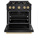 ZLINE Autograph Edition 30 in. 4.2 cu. ft. Classic Dual Fuel Range with 4 Burner Gas Cooktop and Electric Convection Oven in Black Stainless Steel with Champagne Bronze Accents, Open Box-Good Condition