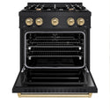 ZLINE Autograph Edition 30 in. 4.2 cu. ft. Classic Dual Fuel Range with 4 Burner Gas Cooktop and Electric Convection Oven in Black Stainless Steel with Champagne Bronze Accents, Open Box-Great Condition