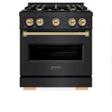 ZLINE Autograph Edition 30 in. 4.2 cu. ft. Classic Dual Fuel Range with 4 Burner Gas Cooktop and Electric Convection Oven in Black Stainless Steel with Champagne Bronze Accents, Open Box-Good Condition
