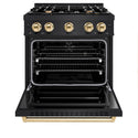 ZLINE Autograph Edition 30 in. 4.2 cu. ft. Classic Dual Fuel Range with 4 Burner Gas Cooktop and Electric Convection Oven in Black Stainless Steel with Polished Gold Accents (CDRBZ-30-G)