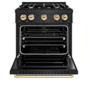 ZLINE Autograph Edition 30 in. 4.2 cu. ft. Classic Dual Fuel Range with 4 Burner Gas Cooktop and Electric Convection Oven in Black Stainless Steel with Polished Gold Accents, Open Box-Great Condition