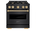 ZLINE Autograph Edition 30 in. 4.2 cu. ft. Classic Dual Fuel Range with 4 Burner Gas Cooktop and Electric Convection Oven in Black Stainless Steel with Polished Gold Accents, Open Box-Good Condition