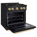 ZLINE Autograph Edition 30 in. 4.2 cu. ft. Classic Dual Fuel Range with 4 Burner Gas Cooktop and Electric Convection Oven in Black Stainless Steel with Polished Gold Accents, Open Box-Good Condition