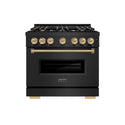 ZLINE Autograph Edition 36 in. 5.2 cu. ft. Classic Dual Fuel Range with 6 Burner Gas Cooktop and Electric Convection Oven in Black Stainless Steel with Champagne Bronze Accents, Open Box-Great Condition