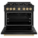 ZLINE Autograph Edition 36 in. 5.2 cu. ft. Classic Dual Fuel Range with 6 Burner Gas Cooktop and Electric Convection Oven in Black Stainless Steel with Champagne Bronze Accents, Open Box-Good Condition