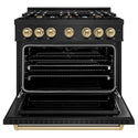 ZLINE Autograph Edition 36 in. 5.2 cu. ft. Classic Dual Fuel Range with 6 Burner Gas Cooktop and Electric Convection Oven in Black Stainless Steel with Champagne Bronze Accents, Open Box-Great Condition