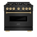 ZLINE Autograph Edition 36 in. 5.2 cu. ft. Classic Dual Fuel Range with 6 Burner Gas Cooktop and Electric Convection Oven in Black Stainless Steel with Champagne Bronze Accents, Open Box-Good Condition