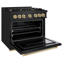 ZLINE Autograph Edition 36 in. 5.2 cu. ft. Classic Dual Fuel Range with 6 Burner Gas Cooktop and Electric Convection Oven in Black Stainless Steel with Champagne Bronze Accents, Open Box-Great Condition