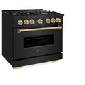 ZLINE Autograph Edition 36 in. 5.2 cu. ft. Classic Dual Fuel Range with 6 Burner Gas Cooktop and Electric Convection Oven in Black Stainless Steel with Champagne Bronze Accents, Open Box-Great Condition