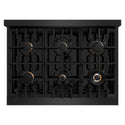 ZLINE Autograph Edition 36 in. 5.2 cu. ft. Classic Dual Fuel Range with 6 Burner Gas Cooktop and Electric Convection Oven in Black Stainless Steel with Champagne Bronze Accents, Open Box-Good Condition