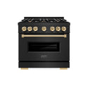 ZLINE Autograph Edition 36 in. 5.2 cu. ft. Classic Dual Fuel Range with 6 Burner Gas Cooktop and Electric Convection Oven in Black Stainless Steel with Polished Gold Accents, Open Box-Great Condition