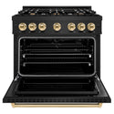 ZLINE Autograph Edition 36 in. 5.2 cu. ft. Classic Dual Fuel Range with 6 Burner Gas Cooktop and Electric Convection Oven in Black Stainless Steel with Polished Gold Accents (CDRBZ-36-G)