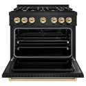 ZLINE Autograph Edition 36 in. 5.2 cu. ft. Classic Dual Fuel Range with 6 Burner Gas Cooktop and Electric Convection Oven in Black Stainless Steel with Polished Gold Accents, Open Box-Good Condition