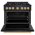 ZLINE Autograph Edition 36 in. 5.2 cu. ft. Classic Dual Fuel Range with 6 Burner Gas Cooktop and Electric Convection Oven in Black Stainless Steel with Polished Gold Accents, Open Box-Great Condition