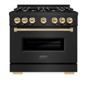 ZLINE Autograph Edition 36 in. 5.2 cu. ft. Classic Dual Fuel Range with 6 Burner Gas Cooktop and Electric Convection Oven in Black Stainless Steel with Polished Gold Accents, Open Box-Good Condition