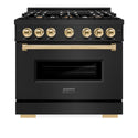 ZLINE Autograph Edition 36 in. 5.2 cu. ft. Classic Dual Fuel Range with 6 Burner Gas Cooktop and Electric Convection Oven in Black Stainless Steel with Polished Gold Accents, Open Box-Great Condition